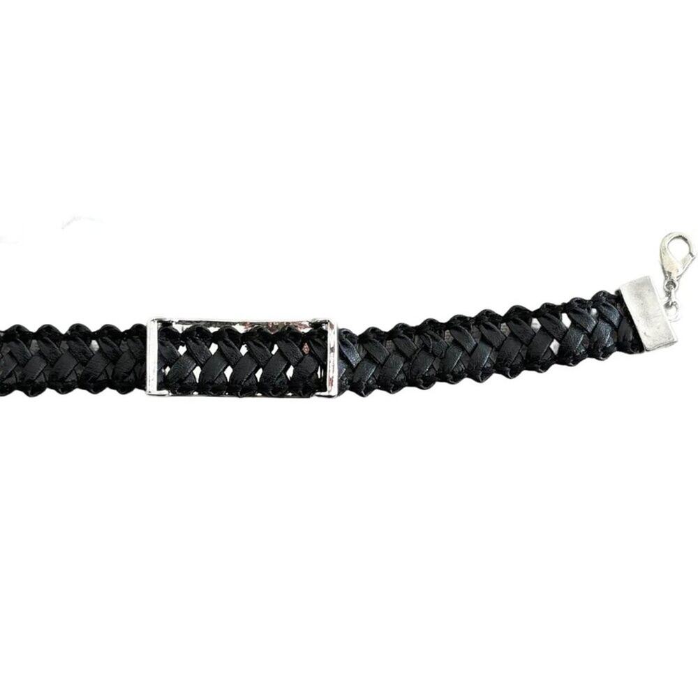 VTG CHRISTIAN DIOR Rhinestone Logo Plate Bracelet Woven Leather Band Y2K - Picture 6 of 9